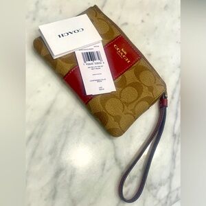 Coach Brown and Red Wristlet